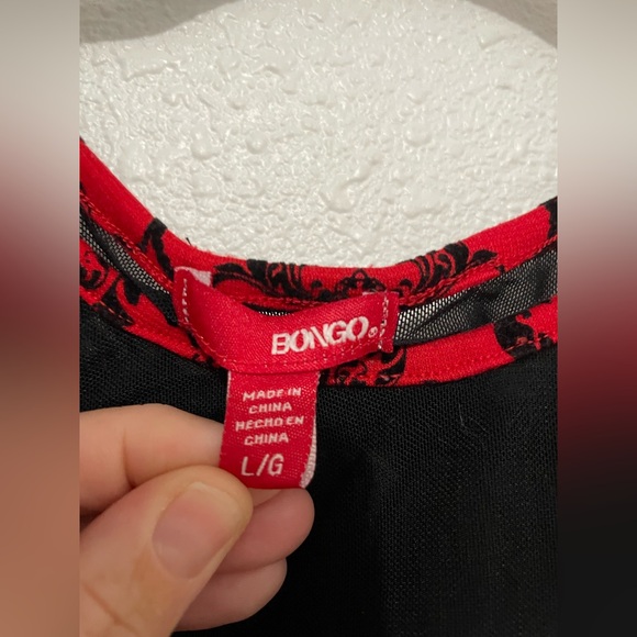 Bongo Peplum Top Juniors Large Red Black Floral Mesh Cut Out Back Whimsigoth - Picture 2 of 6